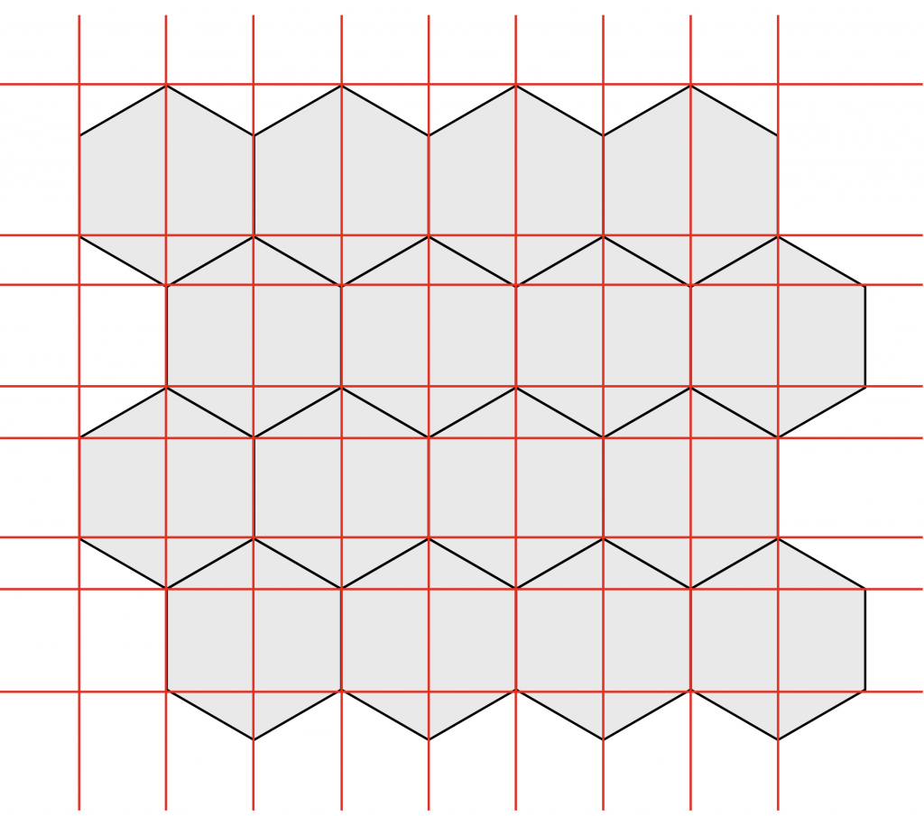 Hexes with a rectangular grid overlay